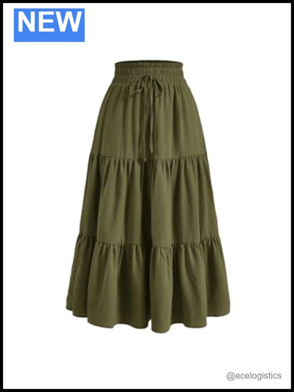 Women's Long Drawstring Tie Front Shirred Waist Ruffle Hem Casual Skirt